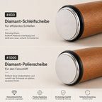 Diamantscheibe mit Koernung 400 und Polierscheibe mit Koernung 1000 im Detail