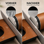 Vorher-Nachher-Vergleich der Klingenschärfe nach dem Schärfen mit dem SharpoSpin